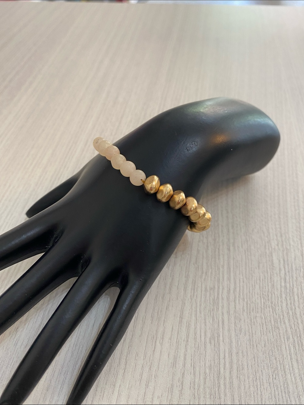 Gold and Cream Beaded Stretch Bracelet